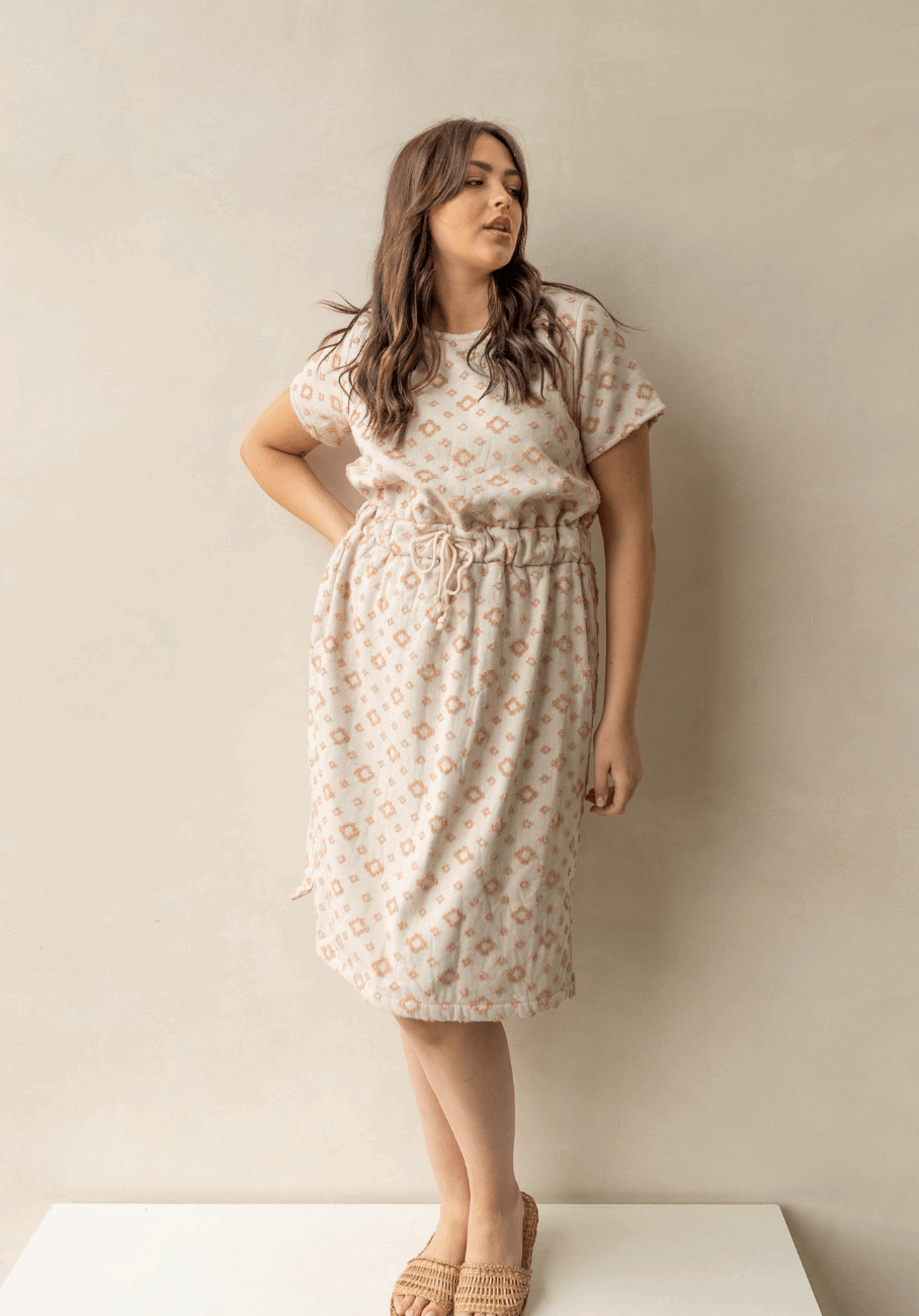 Miann & Co Womens - Cove Terry Towelling Midi Dress - Terracotta Geo