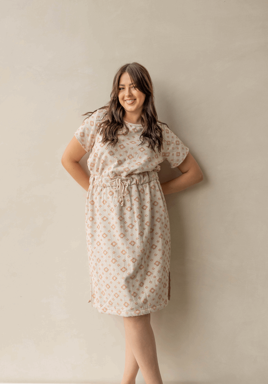 Miann & Co Womens - Cove Terry Towelling Midi Dress - Terracotta Geo