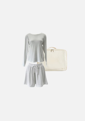 Gift Pack - Emma Round Neck Long Sleeve T-Shirt & Jordy Shorts - Frost Pointelle