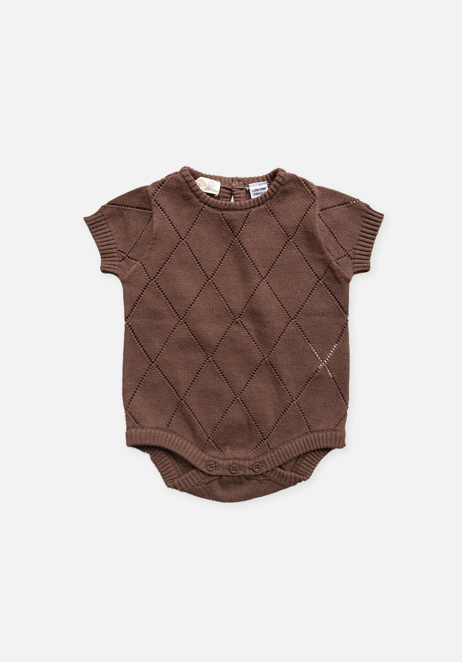 Miann &amp; Co Baby - Open Knit Short Sleeve Bodysuit - Espresso