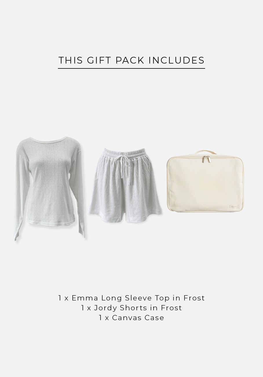 Gift Pack - Emma Round Neck Long Sleeve T-Shirt &amp; Jordy Shorts - Frost Pointelle