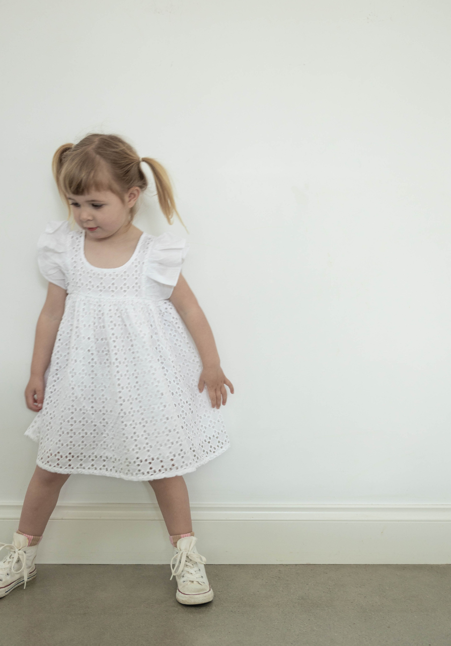 Miann &amp; Co Kids - Flutter Shoulder Dress - Shell Broderie