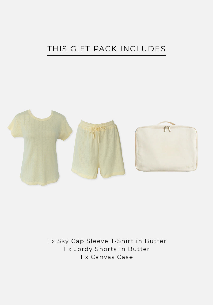 Gift Pack - Sky Cap Sleeve Fitted T-Shirt &amp; Jordy Shorts - Butter Pointelle