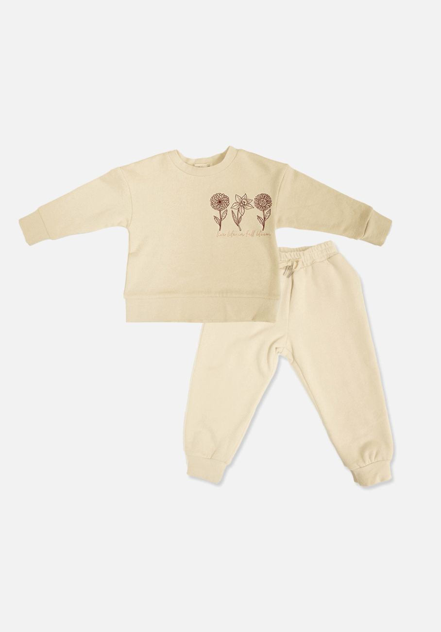 Baby Fleece Set - Long Sleeve Fleece Jumper & Fleece Cuffed Track Pants - Bone