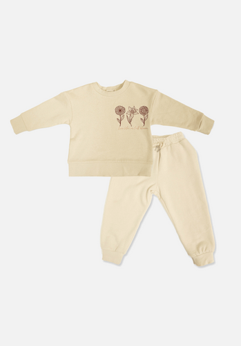 Kids Fleece Set - Long Sleeve Fleece Jumper & Fleece Cuffed Track Pants - Bone