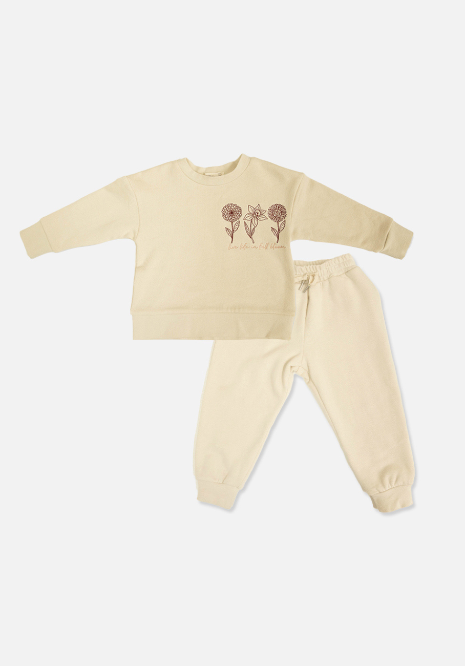 Baby Fleece Set - Long Sleeve Fleece Jumper &amp; Fleece Cuffed Track Pants - Bone