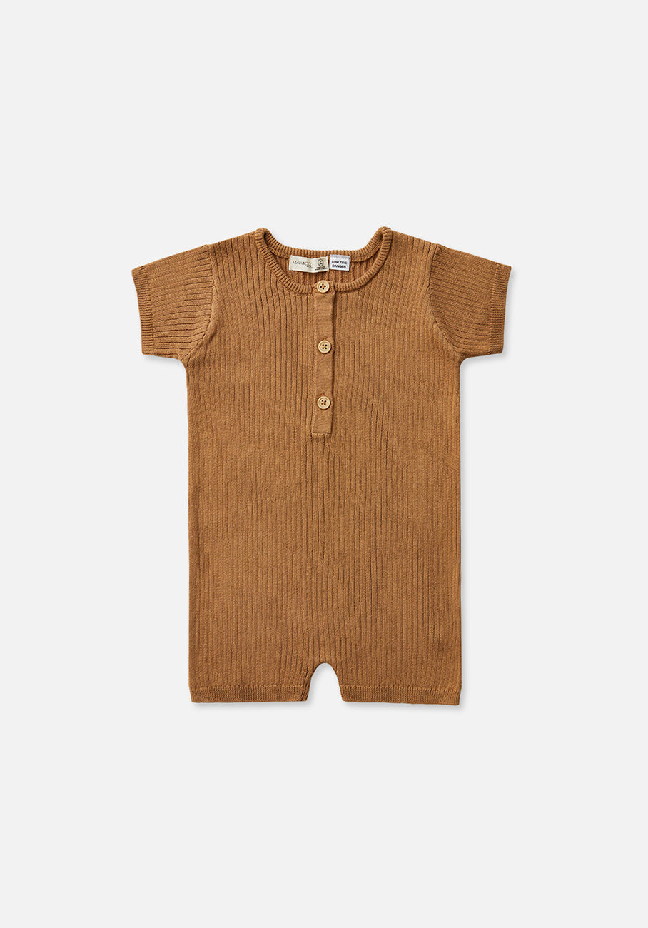 Miann &amp; Co Kids - Texture Rib Short Sleeve Bodysuit - Caramel