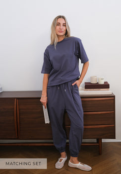 Matching Set - Lexi Oversized Boxy Jersey T-Shirt & Sydney Jersey Cuffed Pants - Midnight