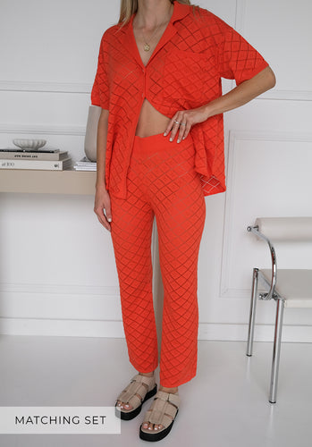 Matching Set - Rue Knit Pointelle Shirt & Sienna Knit Pointelle Pants - Tomato