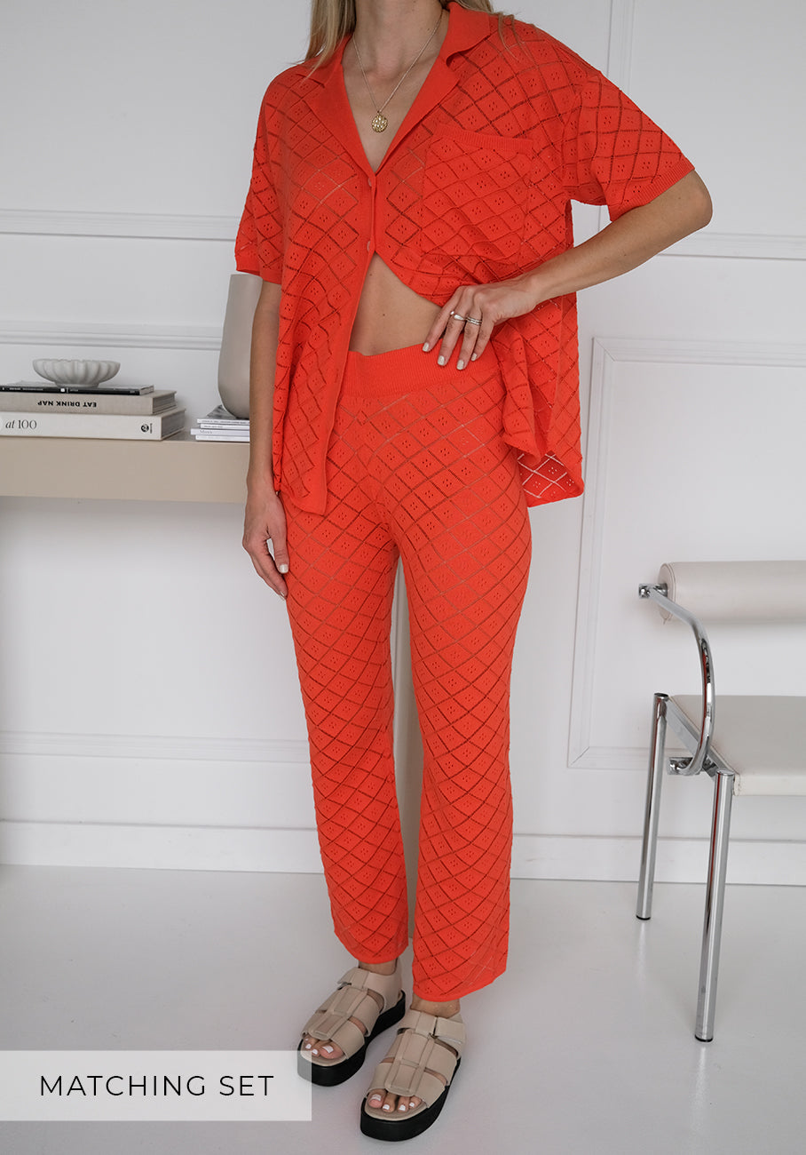 Matching Set - Rue Knit Pointelle Shirt &amp; Sienna Knit Pointelle Pants - Tomato