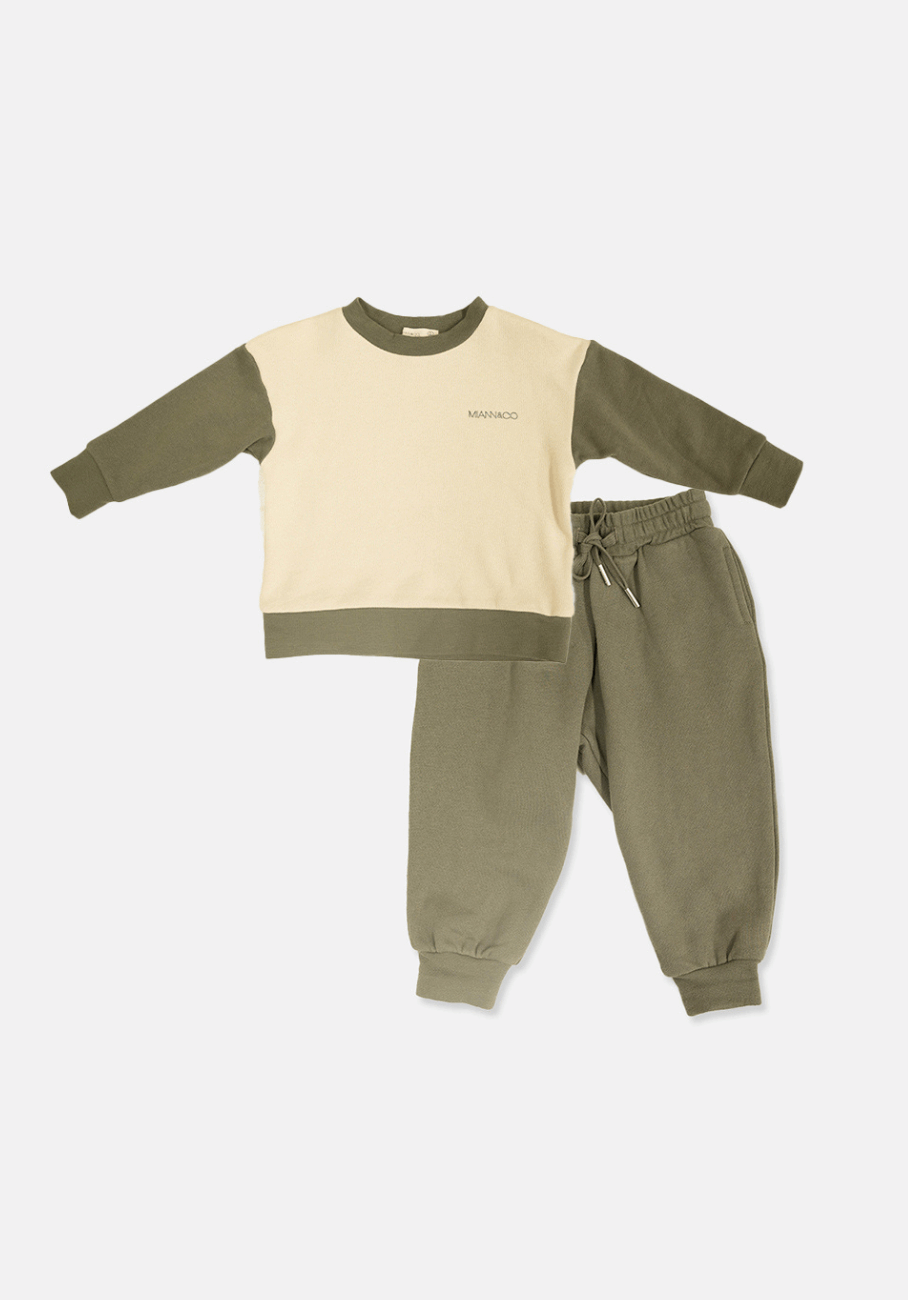 Baby Fleece Set - Long Sleeve Fleece Jumper &amp; Fleece Cuffed Track Pants - Sage