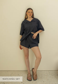 Matching Set - Rebecca Wide Neck Shirt & Pearl Shorts - Onyx