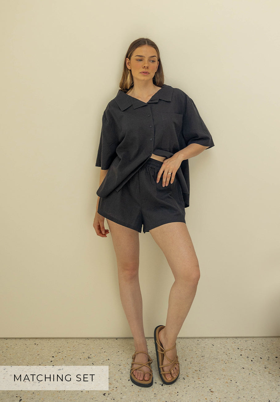 Matching Set - Rebecca Wide Neck Shirt &amp; Pearl Shorts - Onyx