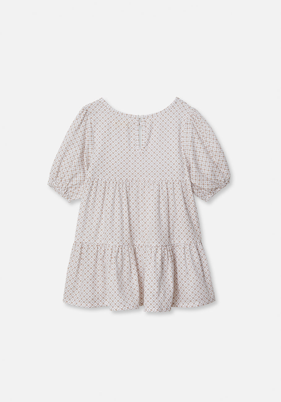 Miann &amp; Co Baby - Puff Sleeve Tiered Dress - Geo Print