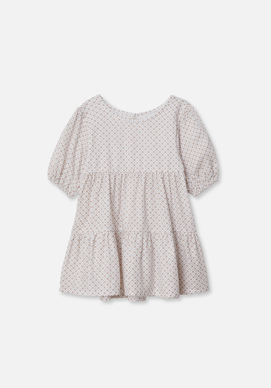 Miann &amp; Co Kids - Puff Sleeve Tiered Dress - Geo Print