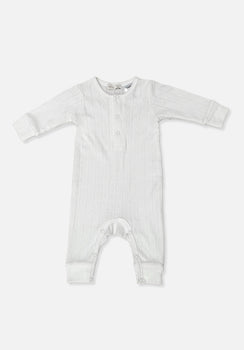 Miann & Co Baby - Long Sleeve Button Down Jumpsuit - Frost Pointelle